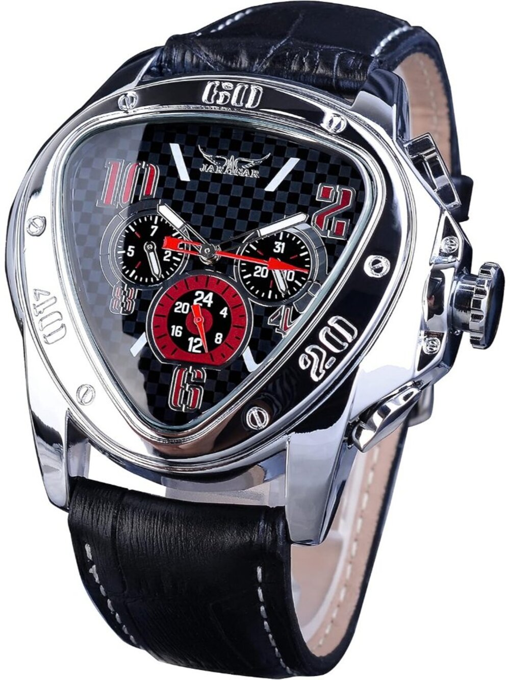 Men's Black Red Triangle Racing Dial Skeleton Dial Automatic Movement Wristwatch